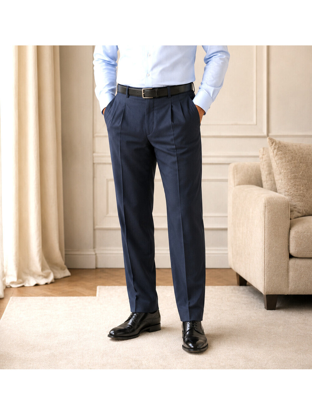 Brioni Cannes Navy Blue Super 140s Wool Pleated Dress Pants Mens 44 R 28 Italy